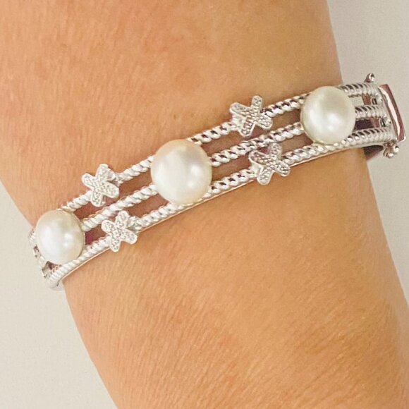 Vintage Sterling Silver Floral Pearl Bracelet –Stamped H 925 China - Picture 4 of 10